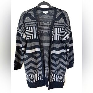 The Limited Cardigan Black Gray Open Front Geometric Western Sweater Sz Medium